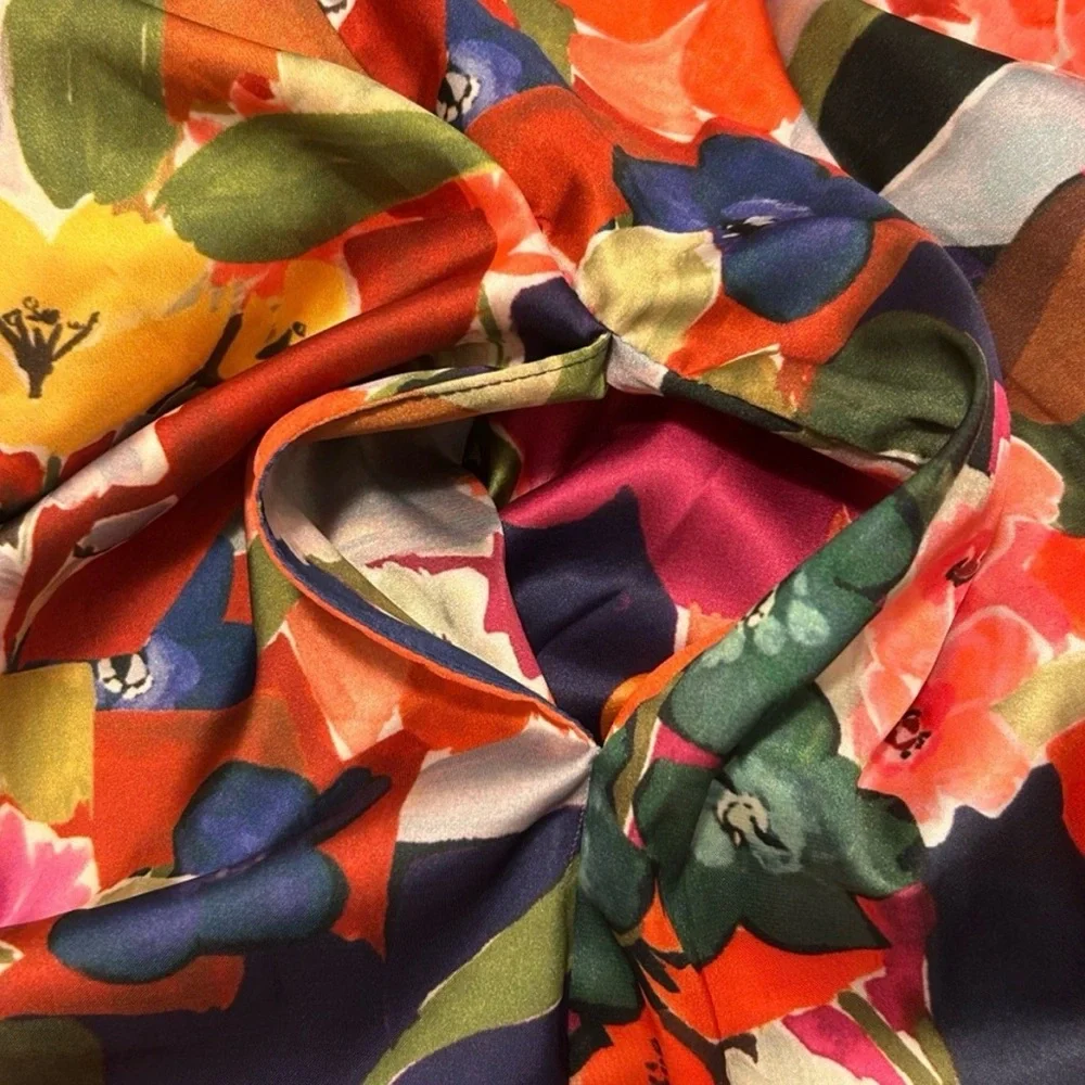 Nicole Miller Abstract Floral Print Slip on Satin Maxi Dress - Size S - Picture 6 of 12